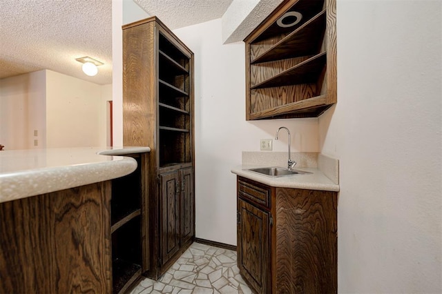 1113 Bank Side Cir, Edmond, OK 73012 - bar featuring a textured ceiling, indoor wet bar, and a sink