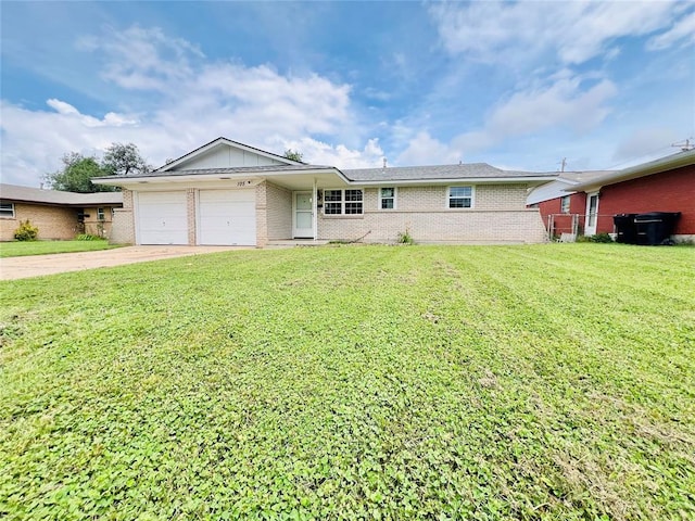 105 SW 6th St, Moore, OK 73160 - single story home with an attached garage, brick siding, a front lawn, and concrete driveway