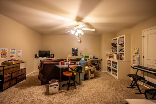 office featuring carpet flooring and ceiling fan