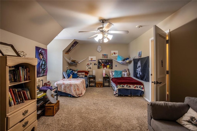 bedroom with carpet flooring and a ceiling fan