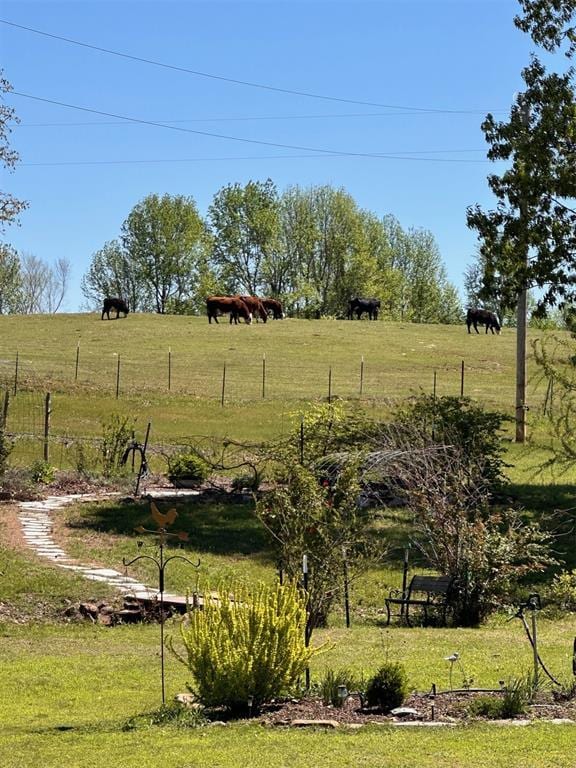 view of yard featuring fence and a rural view