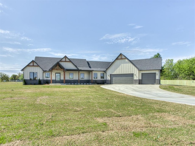 15528 NE 36th St, Choctaw, OK 73020 - modern inspired farmhouse with a front lawn, concrete driveway, a garage, a shingled roof, and board and batten siding