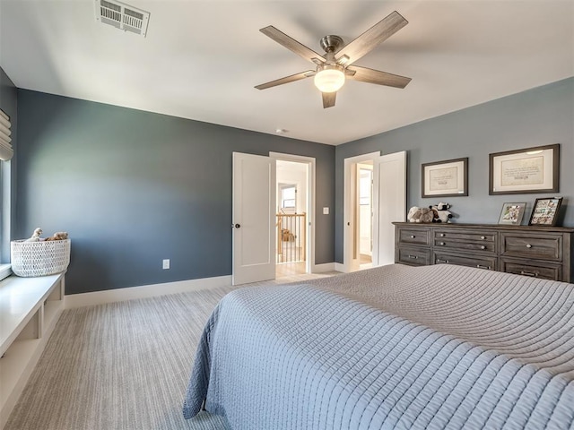 2320 Belleview Dr, Oklahoma City, OK 73112 - bedroom featuring ceiling fan, carpet flooring, baseboards, and visible vents