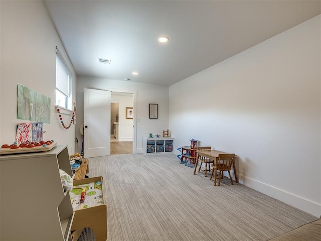 2320 Belleview Dr, Oklahoma City, OK 73112 - recreation room with recessed lighting, baseboards, visible vents, and carpet floors