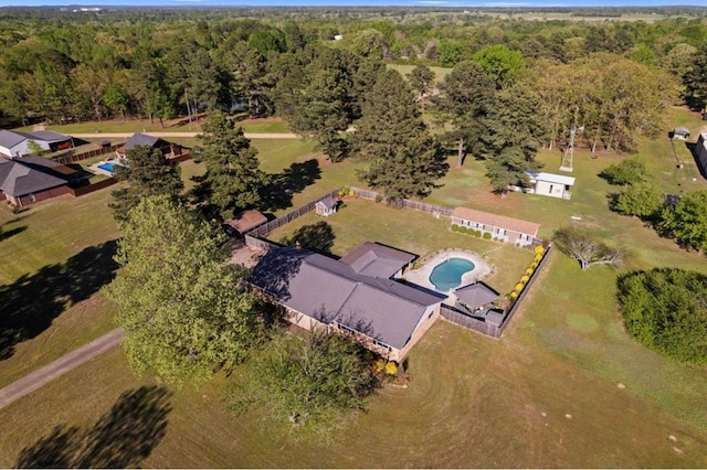 bird's eye view featuring a view of trees