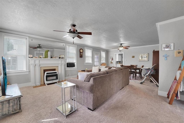 121 S Randlett St, Hobart, OK 73651 - living area featuring a textured ceiling, light colored carpet, and ceiling fan