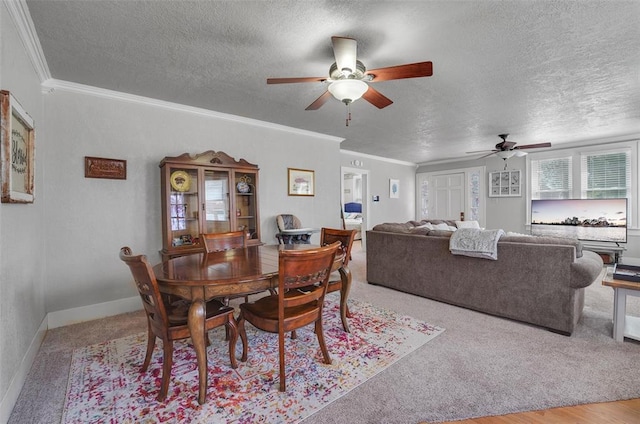 121 S Randlett St, Hobart, OK 73651 - dining area featuring ornamental molding, ceiling fan, and a textured ceiling