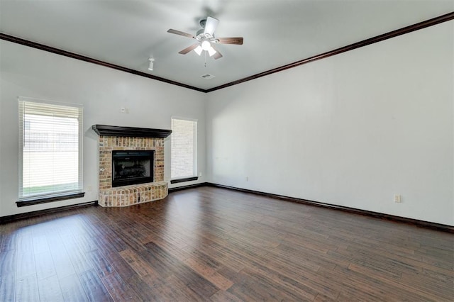 73 Bonaire Dr, Edmond, OK 73013 - unfurnished living room with a ceiling fan, wood finished floors, ornamental molding, and baseboards