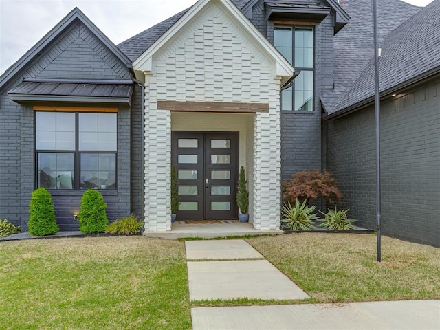 1330 Acclivis Ct, Newcastle, OK 73065 - entrance to property featuring brick siding, a shingled roof, and a lawn
