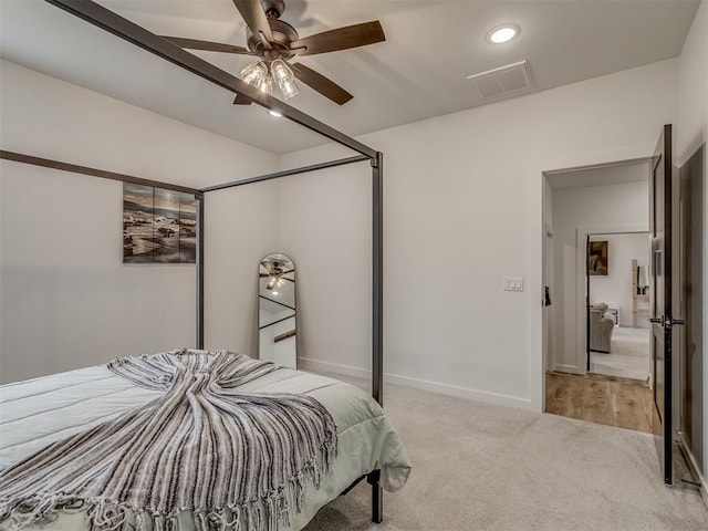 1330 Acclivis Ct, Newcastle, OK 73065 - bedroom with baseboards, recessed lighting, a ceiling fan, carpet floors, and visible vents