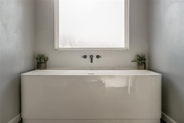 bathroom featuring a freestanding tub