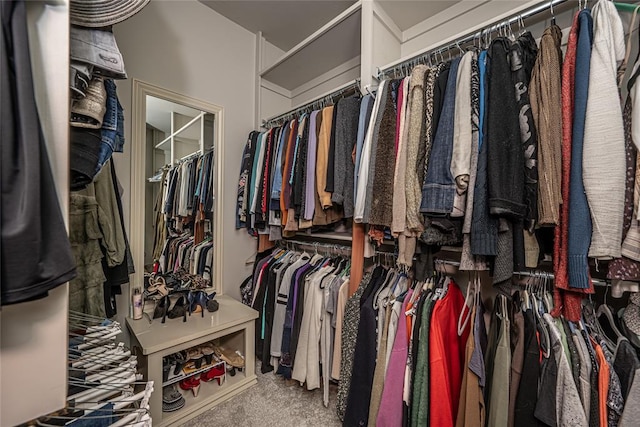 walk in closet with carpet flooring