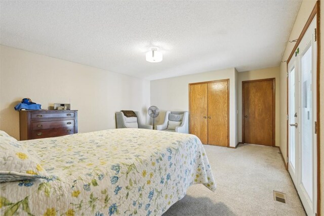 10404 Durham Dr, Oklahoma City, OK 73162 - bedroom featuring light carpet, visible vents, and a textured ceiling