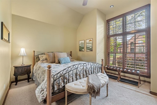 3920 Creek Bank Dr, Edmond, OK 73003 - carpeted bedroom with a ceiling fan and vaulted ceiling