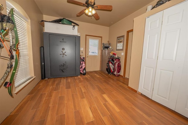 2400 Lost Lake Ln, Yukon, OK 73099 - foyer with a ceiling fan and light wood finished floors