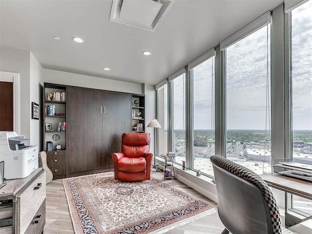 home office featuring recessed lighting and light wood-style flooring