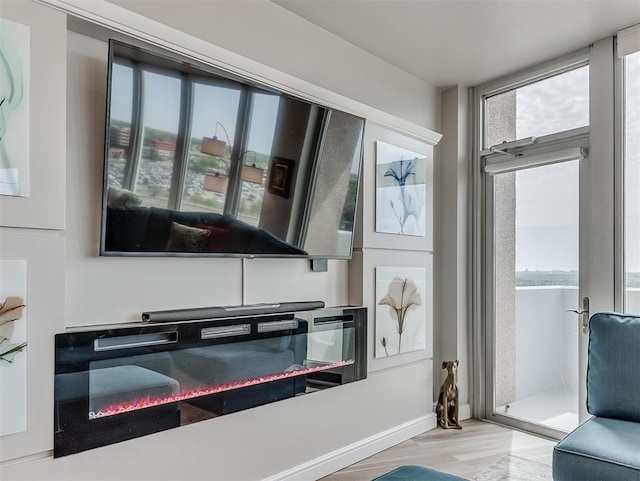 living area featuring baseboards and wood finished floors