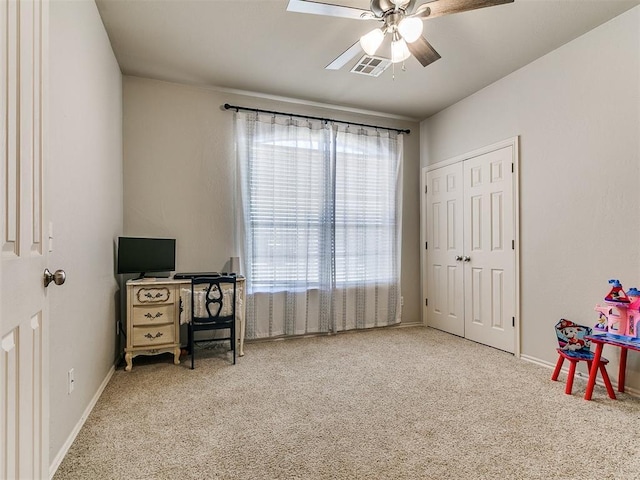 3515 Homesteaders Ln, Guthrie, OK 73044 - carpeted office featuring visible vents, baseboards, and ceiling fan