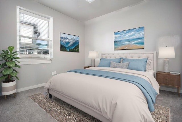 carpeted bedroom featuring baseboards