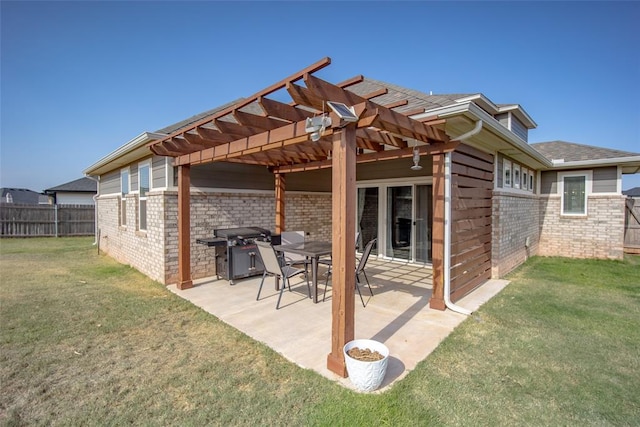 view of patio with a fenced backyard, a pergola, and area for grilling