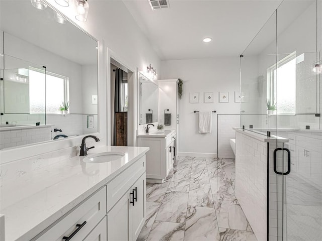 full bath featuring visible vents, a sink, and a healthy amount of sunlight