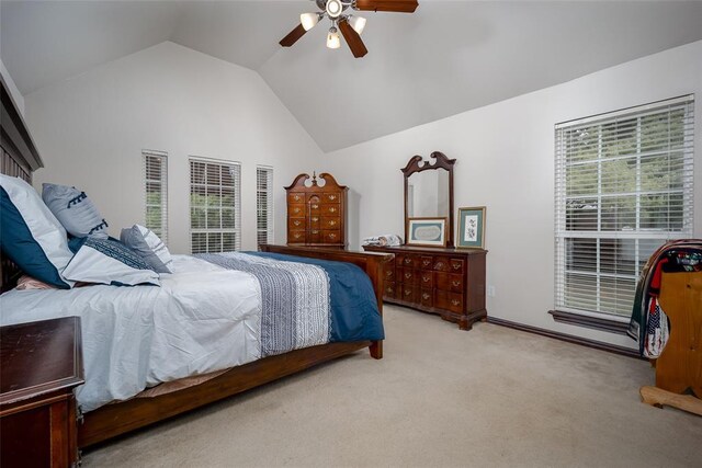 2400 Whiteoak Dr, Blanchard, OK 73010 - bedroom featuring lofted ceiling, carpet flooring, baseboards, and a ceiling fan
