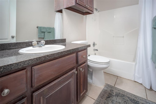 2400 Whiteoak Dr, Blanchard, OK 73010 - bathroom with tile patterned flooring, vanity, toilet, and shower / bathtub combination with curtain