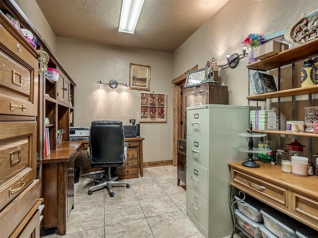 2010 Shady Cv, Sulphur, OK 73086 - home office with light tile patterned flooring, a textured wall, a textured ceiling, and baseboards