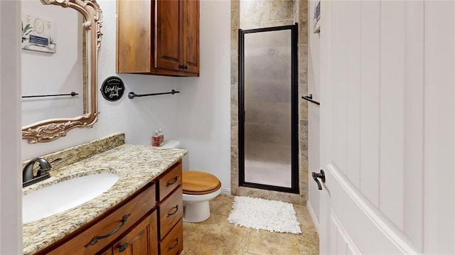 130 Quail Dr, Healdton, OK 73438 - bathroom featuring toilet, vanity, and a stall shower