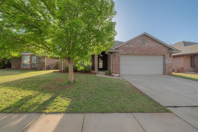 15924 Sky Run Dr, Edmond, OK 73013 - view of front of home featuring a garage, driveway, brick siding, and a front yard