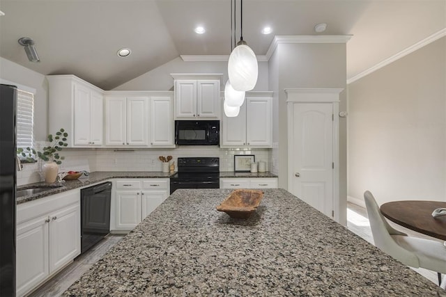15924 Sky Run Dr, Edmond, OK 73013 - kitchen featuring crown molding, white cabinetry, and black appliances