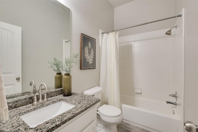 15924 Sky Run Dr, Edmond, OK 73013 - bathroom featuring toilet, shower / bath combination with curtain, and vanity