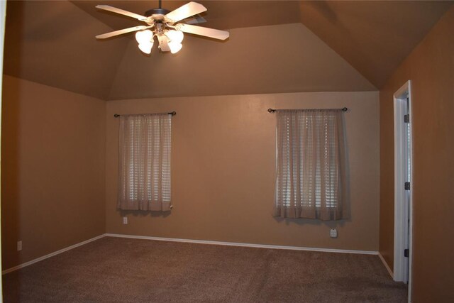 2297 Barrington Dr, Blanchard, OK 73010 - carpeted spare room with lofted ceiling, baseboards, and ceiling fan