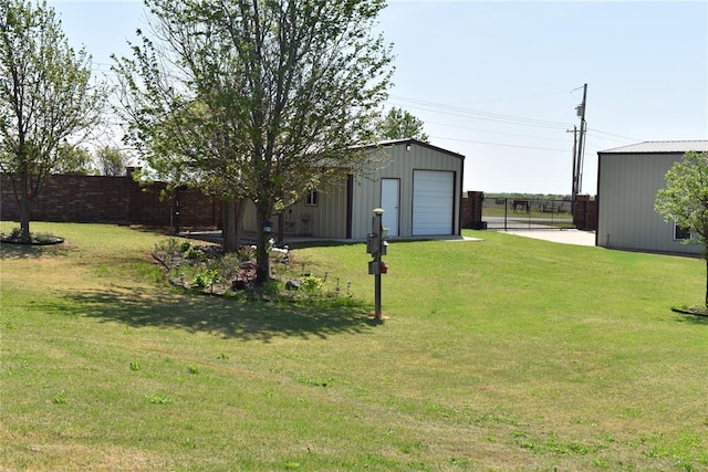 2297 Barrington Dr, Blanchard, OK 73010 - view of yard featuring an outdoor structure, a garage, and fence