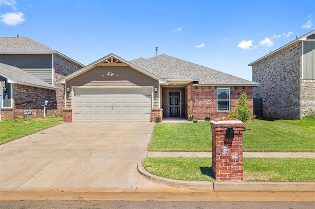 1105 NW 3rd St, Newcastle, OK 73065 - single story home with an attached garage, brick siding, concrete driveway, a front lawn, and a shingled roof