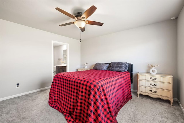 1105 NW 3rd St, Newcastle, OK 73065 - bedroom with baseboards, ensuite bathroom, carpet flooring, and a ceiling fan