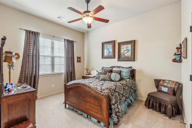 4608 Greystone Ct, Norman, OK 73072 - bedroom with visible vents, ceiling fan, baseboards, and light colored carpet