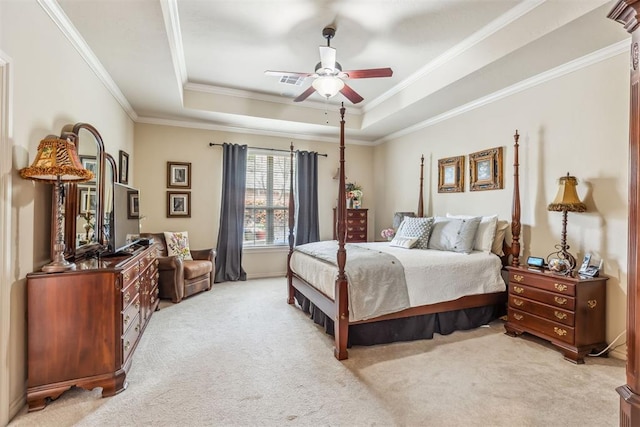 4608 Greystone Ct, Norman, OK 73072 - bedroom featuring ornamental molding, carpet flooring, and a raised ceiling
