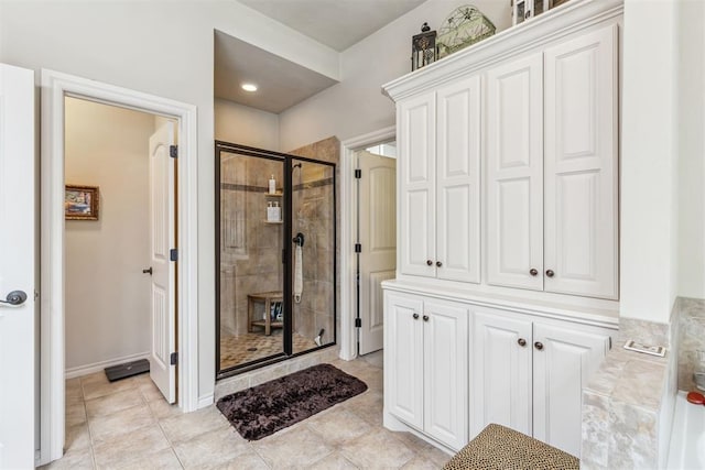 4608 Greystone Ct, Norman, OK 73072 - bathroom featuring tile patterned floors and a stall shower