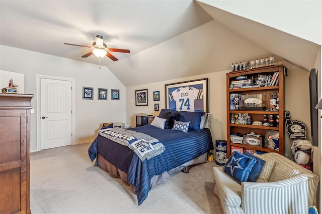 4608 Greystone Ct, Norman, OK 73072 - bedroom featuring ceiling fan, lofted ceiling, and light carpet