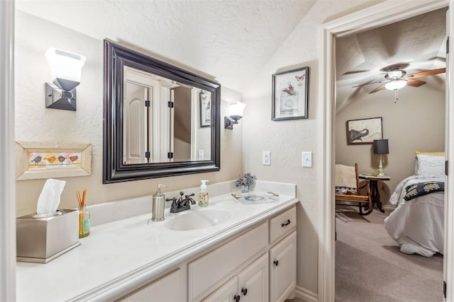 4608 Greystone Ct, Norman, OK 73072 - ensuite bathroom featuring lofted ceiling, a textured wall, ensuite bathroom, and a textured ceiling