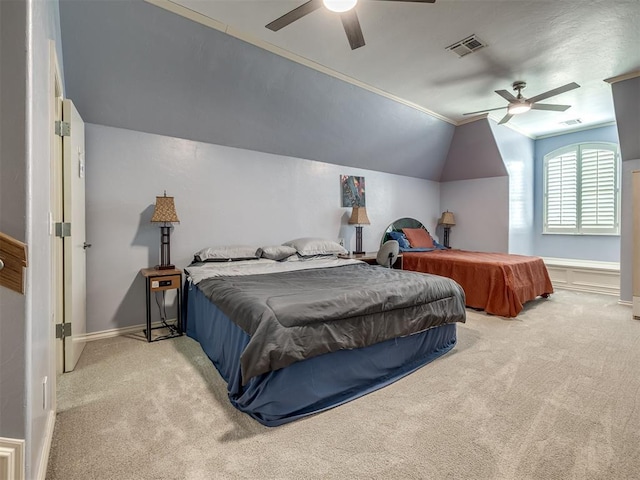 8016 NW 124th St, Oklahoma City, OK 73142 - carpeted bedroom featuring vaulted ceiling and ceiling fan