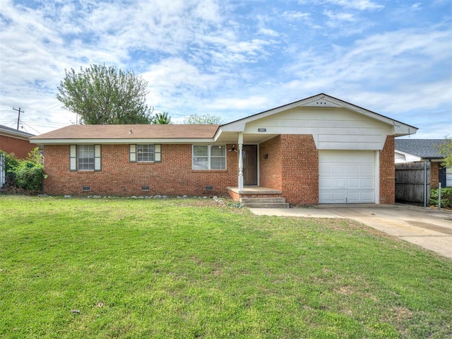 320 Willow Pl, Yukon, OK 73099 - ranch-style home with crawl space, driveway, brick siding, a front yard, and a garage