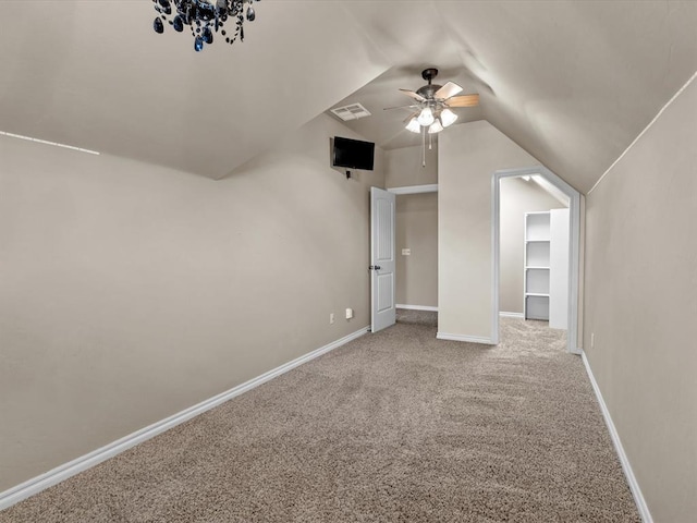 13401 Grapevine Trl, Oklahoma City, OK 73170 - bonus room featuring carpet, ceiling fan, lofted ceiling, and baseboards