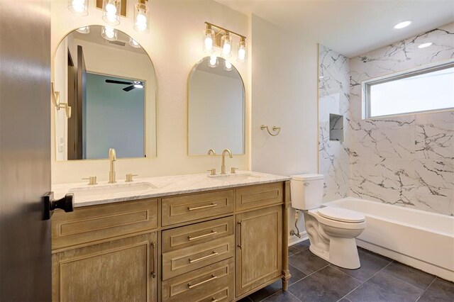 1804 Foxfire Rd, Edmond, OK 73003 - bathroom with tile patterned floors, a sink, double vanity, and toilet