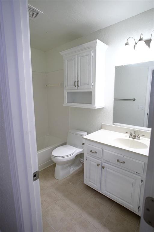 full bathroom with shower / bathing tub combination, vanity, tile patterned flooring, and toilet