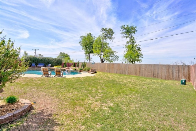 view of yard featuring a fenced backyard and a fenced in pool