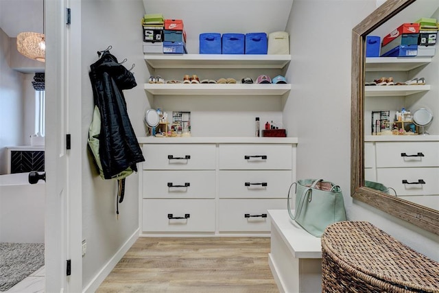 mudroom with light wood finished floors
