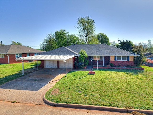3402 Oakhurst Dr, Oklahoma City, OK 73110 - ranch-style home featuring a front lawn, brick siding, driveway, and a garage