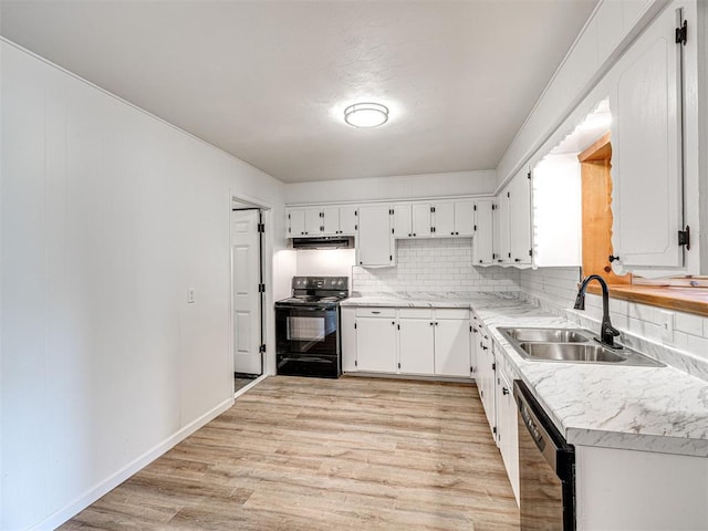 3402 Oakhurst Dr, Oklahoma City, OK 73110 - kitchen with a sink, black appliances, light countertops, backsplash, and under cabinet range hood